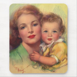 Vintage familjeporträtt av mor och barn musmatta
