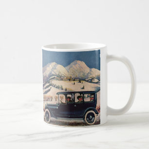 Vintage familjesemester i antikt bilfordon kaffemugg