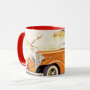 Vintage familjesemester i en cabriolet mugg