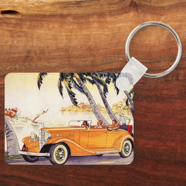 Vintage familjesemester i en cabriolet nyckelring (Framsida)