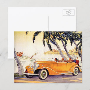 Vintage familjesemester i en cabriolet vykort