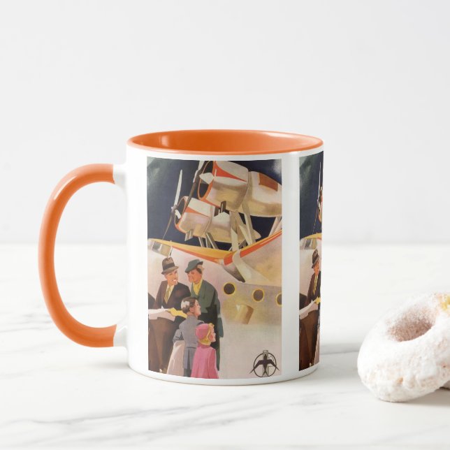 Vintage familjesemester med sjöflygplan med propel mugg (Med munk)