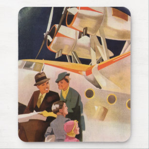 Vintage familjesemester med sjöflygplan med propel musmatta