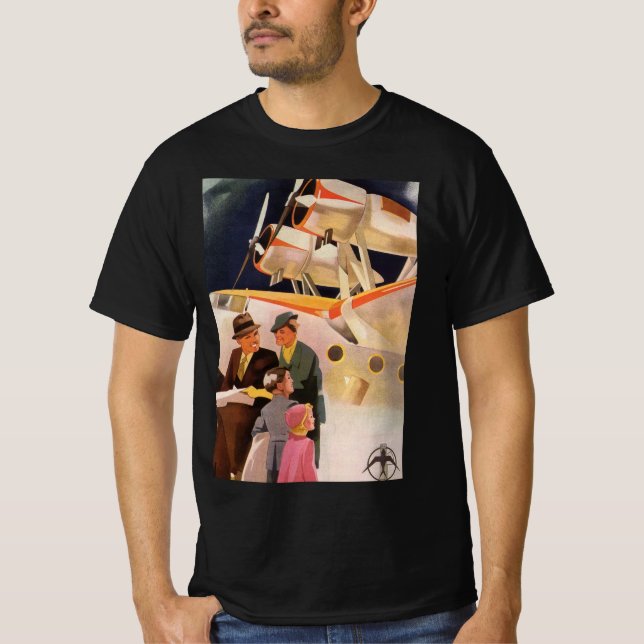 Vintage familjesemester med sjöflygplan med propel tee (Framsida)