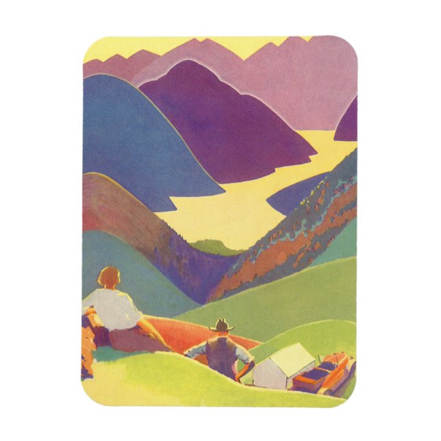 Vintage familjesemester, Picknick i bergen Magnet (Vertikal)