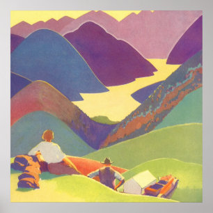 Vintage familjesemester, Picknick i bergen Poster