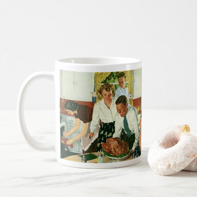 Vintage Family Cooking Thanksgiving Dinner Kitchen Kaffemugg (Med munk)