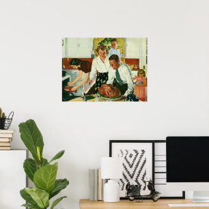 Vintage Family Cooking Thanksgiving Dinner Kitchen Poster