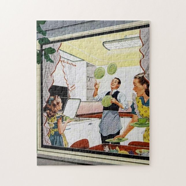 vintage Family i köket Pussel (Vertikal)