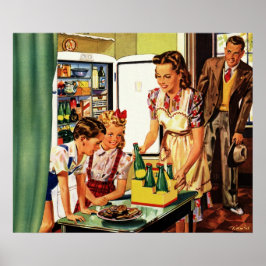Vintage Family in Kitchen Mamma Kids Snack Poster