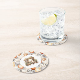 Vintage Family Namn Rustic Beige Påsk Underlägg Papper Rund