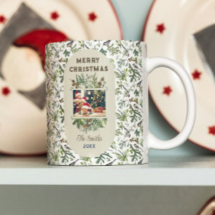 Vintage Family Photo Foliage Greenery jul Kaffemugg