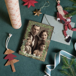 Vintage Family Photo Gräs Candle Ram jul Julkort