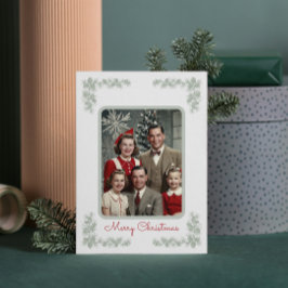 Vintage Family Photo Grön Grankvistar Ram jul Julkort
