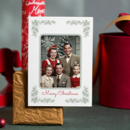 Vintage Family Photo Grönt Gräs Ram jul Helg Vykort
