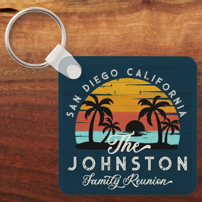 Vintage Family Reunion Retro Sunset Beach Handflat Nyckelring (Framsida)