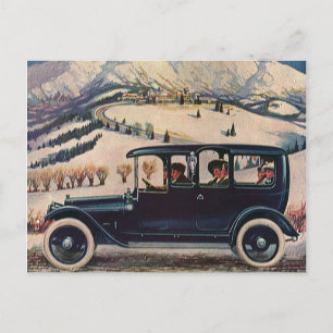 Vintage Family Vacation i Antique Automobile Car Vykort