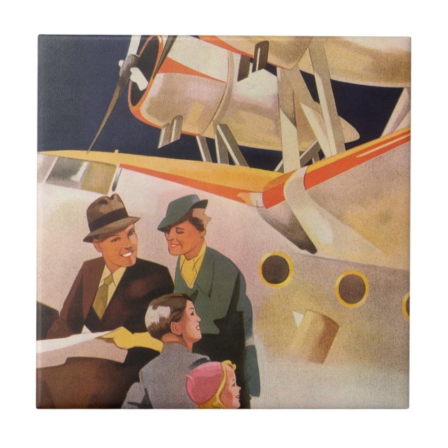 Vintage Family Vacation via Seaplane w Propellers Kakelplatta (Framsidan)