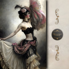 Vintage fan dancer in pink and black decoupage
