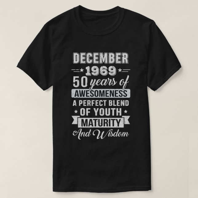 Vintage Fantastisk december 1969 50 födelsedagspre T Shirt (Design framsida)