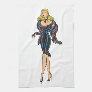 Vintage fantastisk glamourflicka retro blond pinup kökshandduk