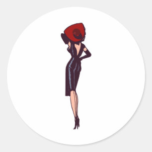 Vintage fantastisk glamourflicka retro pinup runt klistermärke