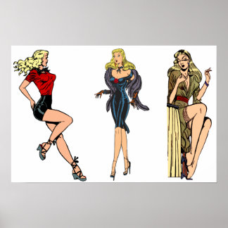 Vintage fantastiska glamourflickor retro blonda pi poster