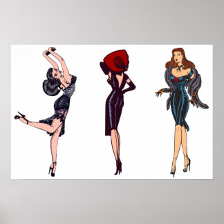 Vintage fantastiska glamourflickor retro brunett p poster