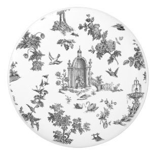 Vintage Fantastiskt Fontän och Träd Toile-B & W Knopp