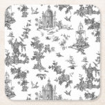 Vintage Fantastiskt Fontän och Träd Toile-B & W Underlägg Papper Kvadrat<br><div class="desc">En färglös anpassning av en engelsk John Munn-toile de jouy Textil mönster ca 1770-tal med ett klassiskt monument över Shakespeare,  fontän,  fåglar och exotiska blommigtar. Svart på vit bakgrund.</div>