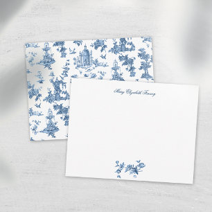 Vintage Fantastiskt Fontän och Träd Toile-Blue Anteckningskort