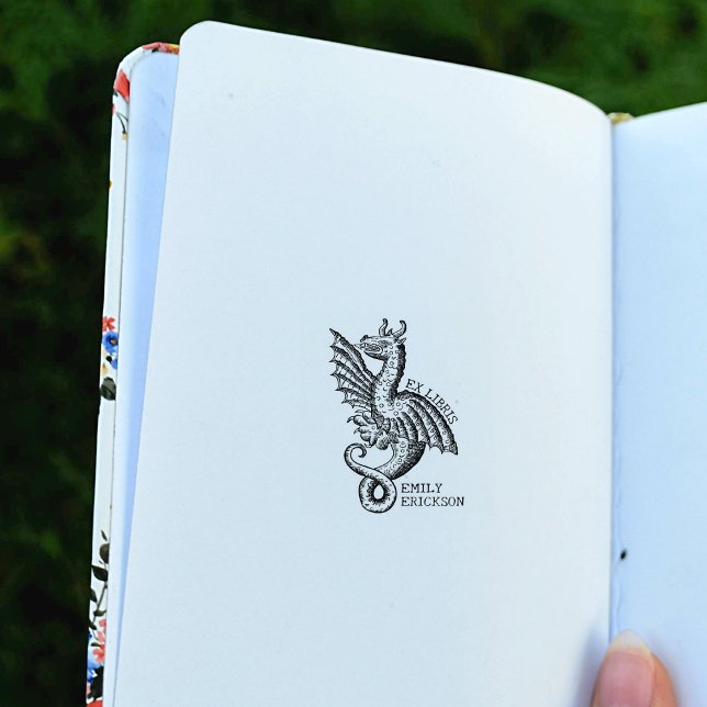 Vintage Fantasy Dragon, Bibliotek Ex Libris Stämpel (Skapare uppladdad)
