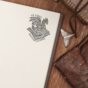 Vintage Fantasy Drak Ex Libris Stämpel
