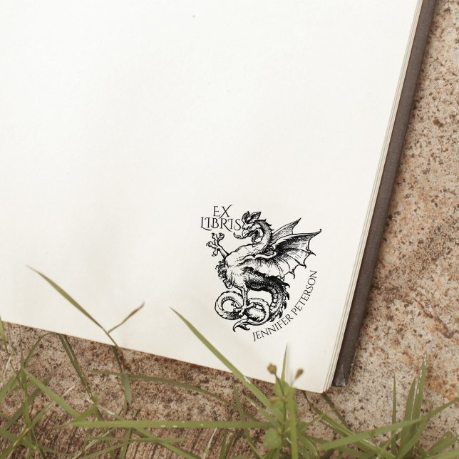 Vintage Fantasy Drakon Ex Libris Biblioteksbok Stämpel (Skapare uppladdad)