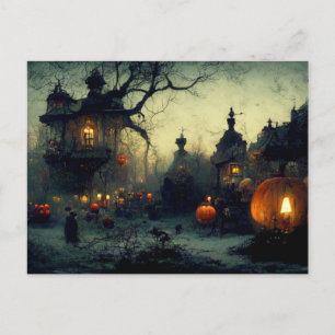 Vintage Fantasy Spooky Halloween Natt Helg Vykort