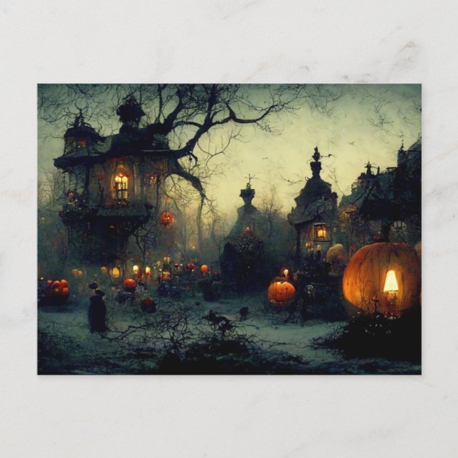 Vintage Fantasy Spooky Halloween Natt Helg Vykort (Framsida)