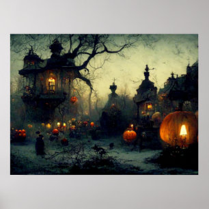 Vintage Fantasy Spooky Halloween Natt Poster