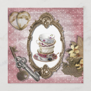 Vintage Fantasy Tea Party Inbjudningskort för möhi