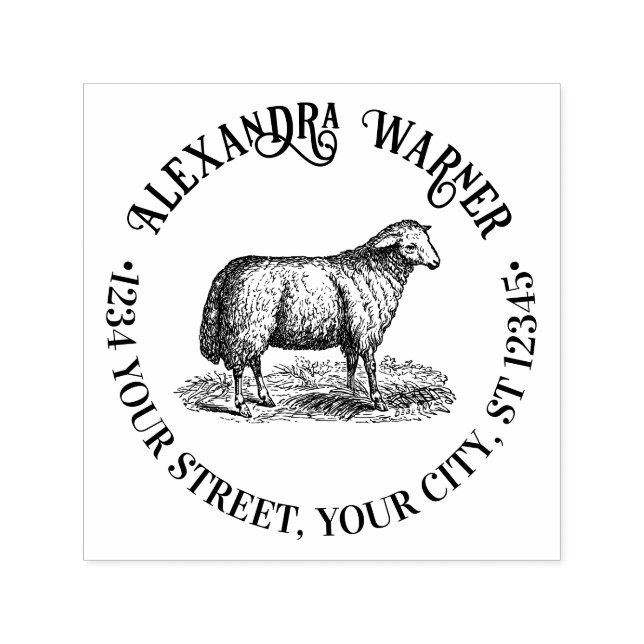 Vintage Får Ewe Boskap Namn Returadress Självfärgande Stämpel (Design)