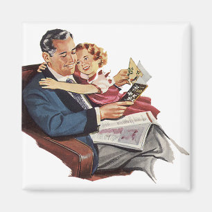 Vintage far och dotter, Glad fars dag! Magnet