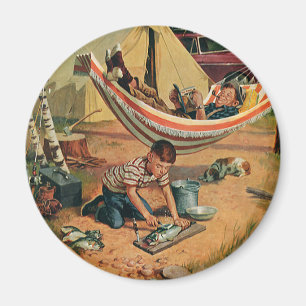 Vintage far och son camping, Glad fars dag Magnet