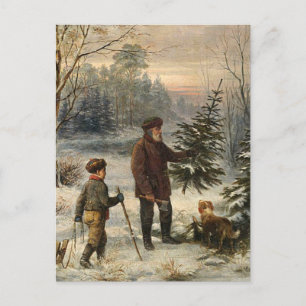 Vintage - Far och Son Picking Julgran Helg Vykort