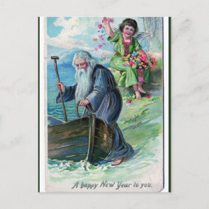 Vintage Far Time och Cherub Gott nytt år Vykort