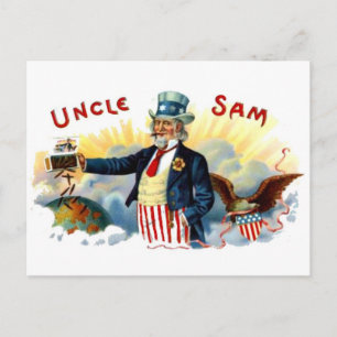 Vintage farbror Sam Cigar Box-etikett juli 4:e Vykort