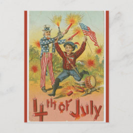 Vintage farbror Sam Fireworks Fjärde juli Vykort