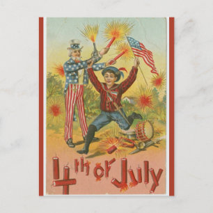 Vintage farbror Sam Fireworks Fjärde juli Vykort