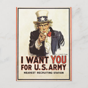 Vintage farbror Sam, jag vill ha dig WWI Propagand Vykort