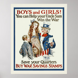 Vintage farbror Sam WW1 Krig Frimärke Drive Poster