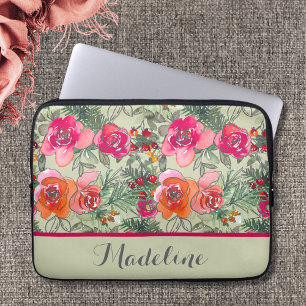 Vintage Färg Blommor i Pinks och Grönt Laptop Fodral