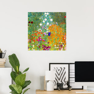 Vintage Färg Blomsterträdgård av Gustav Klimt Poster